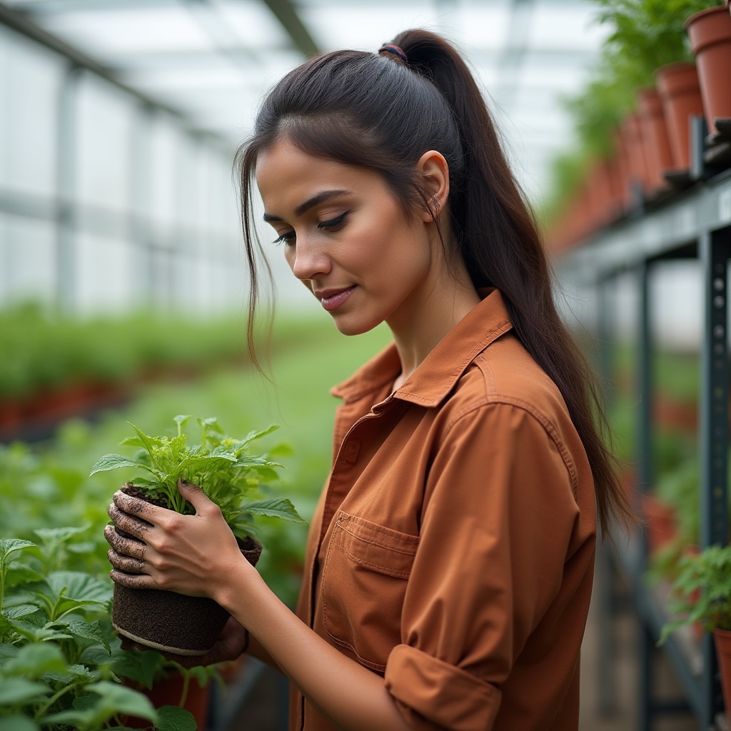 Horticulture specialist examining plant health
