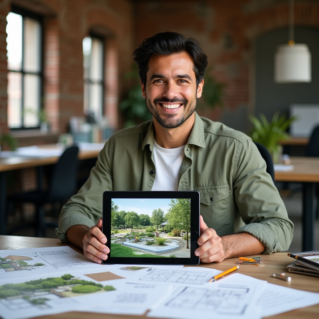 Landscape designer reviewing plant selection plans